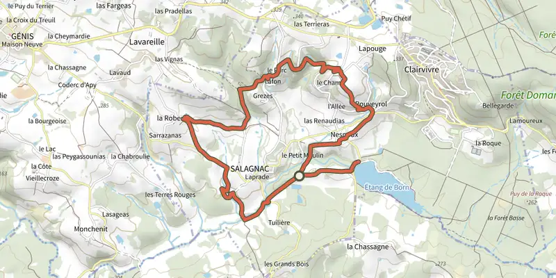 Map of the Boucle de St-Martin track on the IGN map, with the start and numbered waypoints