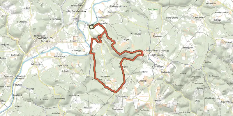 Map of the Boucle des Chambrettes track on the IGN map, with the start and numbered waypoints