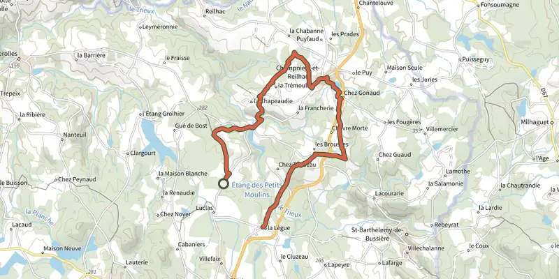 Map of the Boucle de la Voie Romaine track on the IGN map, with the start and numbered waypoints