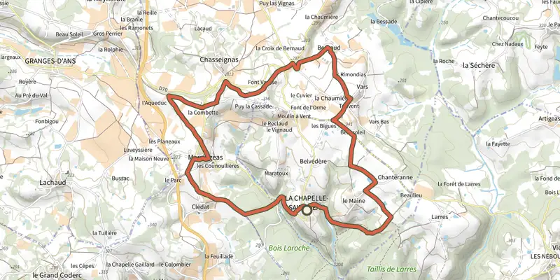 Map of the Boucle de la Chapelle Saint Jean track on the IGN map, with the start and numbered waypoints