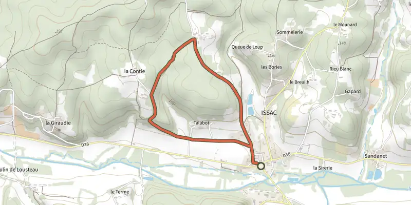 Carte du tracé de Boucle des Ecoliers sur le Plan IGN, départ et points de passage numérotés