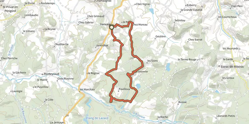 Map of the Boucle de Vanxains track on the IGN map, with the start and numbered waypoints