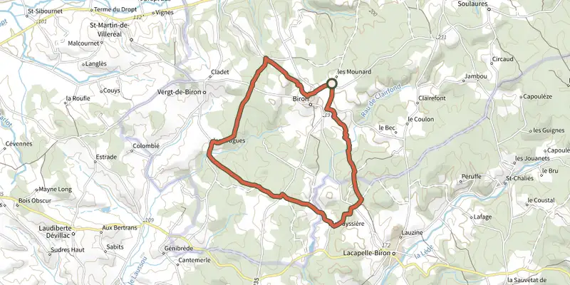 Carte du tracé de Boucle du Château sur le Plan IGN, départ et points de passage numérotés