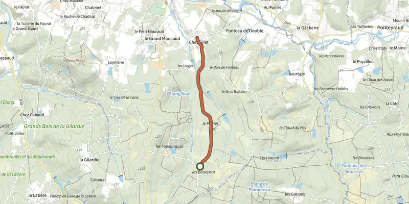 Carte du tracé de Variante Boucle de St Vincent de jalmoutiers sur le Plan IGN, départ et points de passage numérotés