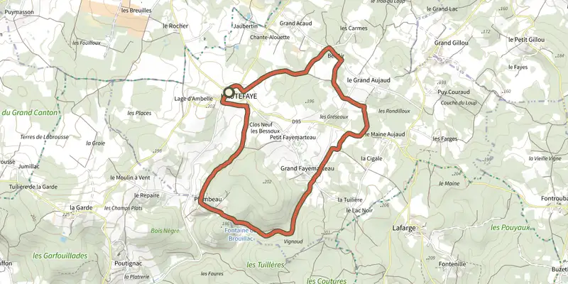 Carte du tracé de Boucle du Clos Neuf sur le Plan IGN, départ et points de passage numérotés