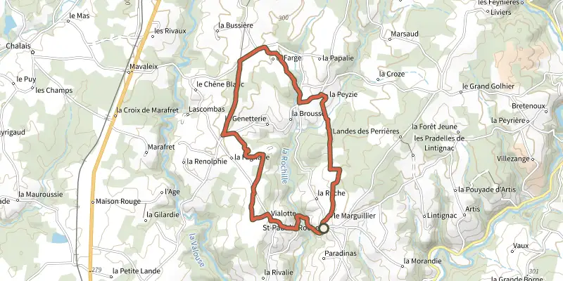 Carte du tracé de Boucle de la Pierre à Cupules sur le Plan IGN, départ et points de passage numérotés
