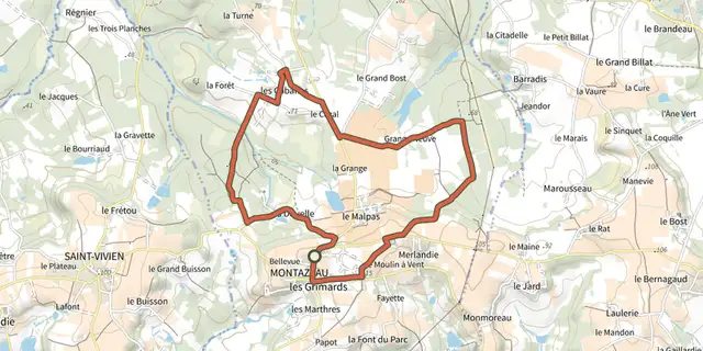 Tracé de Boucle de Montazeau sur le Plan IGN