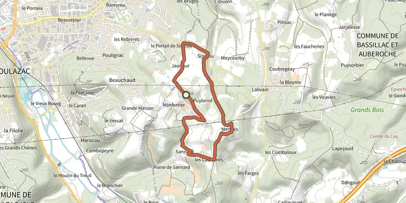 Map of the Boucle des Fontaines track on the IGN map, with the start and numbered waypoints