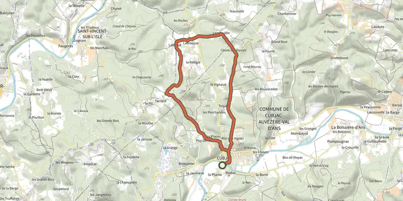 Map of the Boucle de Lambaudie track on the IGN map, with the start and numbered waypoints