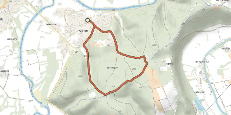 Map of the Boucle du Château track on the IGN map, with the start and numbered waypoints
