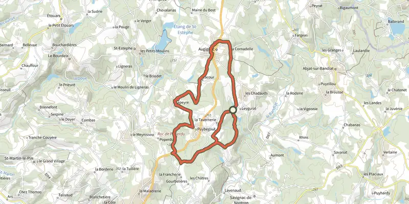 Map of the Boucle des Hameaux track on the IGN map, with the start and numbered waypoints