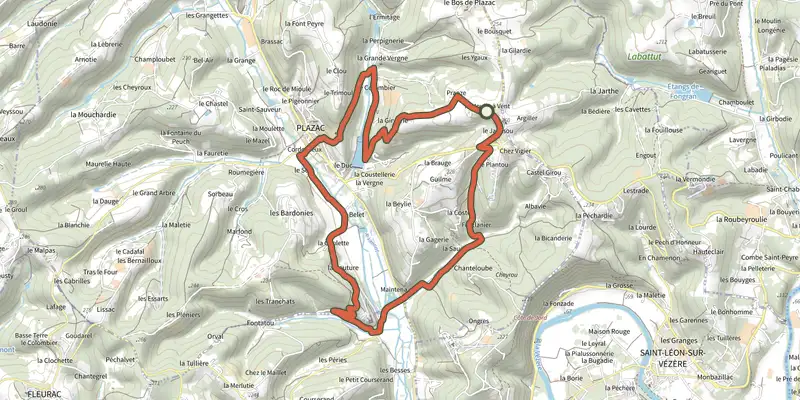 Map of the Boucle du Moulin à vent track on the IGN map, with the start and numbered waypoints