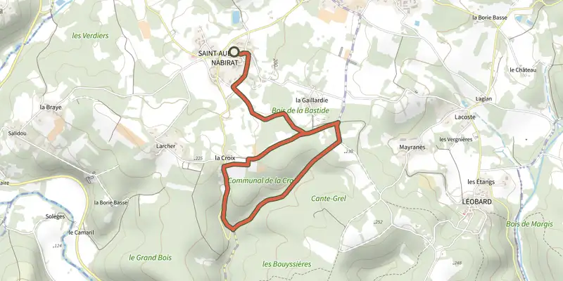 Map of the Boucle Bois de la Croix track on the IGN map, with the start and numbered waypoints