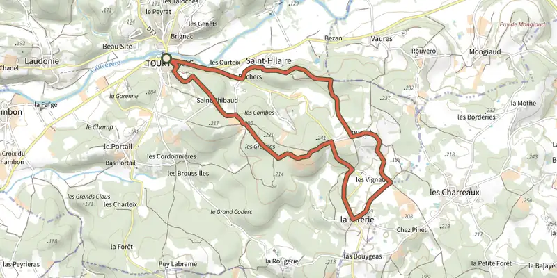 Carte du tracé de Boucle de Goursat sur le Plan IGN, départ et points de passage numérotés