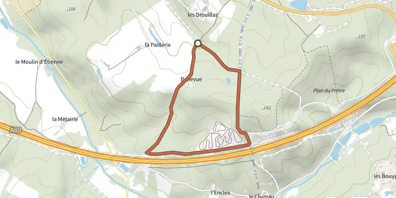 Map of the Boucle de Bellevue track on the IGN map, with the start and numbered waypoints