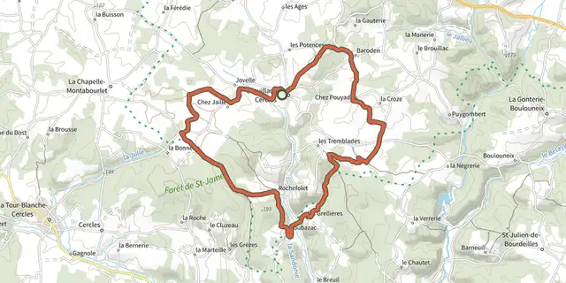 Tracé de Boucle de Léguillac de Cercles sur le Plan IGN