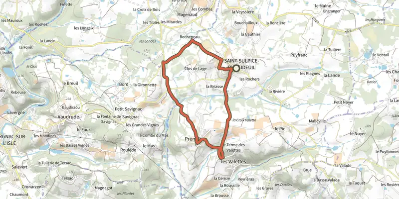Map of the Boucle du Ravillou track on the IGN map, with the start and numbered waypoints