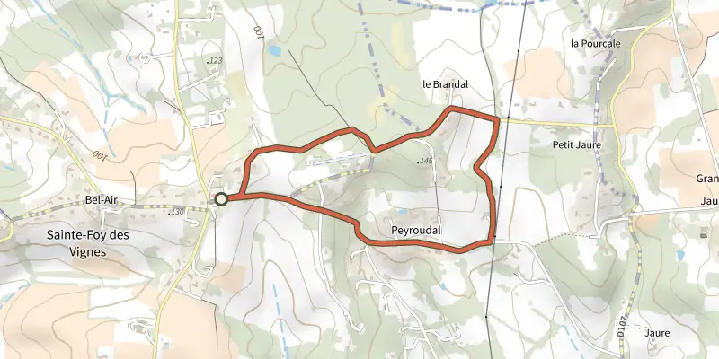 Carte du tracé de Boucle du Brandal sur le Plan IGN, départ et points de passage numérotés