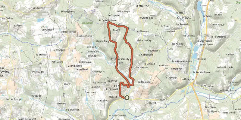 Carte du tracé de Sentier des Châtaigniers sur le Plan IGN, départ et points de passage numérotés