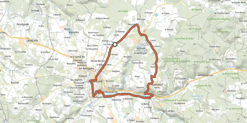 Carte du tracé de Boucle de Buffarot sur le Plan IGN, départ et points de passage numérotés