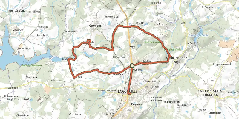 Map of the Boucle de Grateloup track on the IGN map, with the start and numbered waypoints