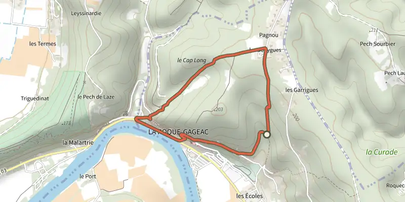 Map of the Boucle des Gabarres track on the IGN map, with the start and numbered waypoints