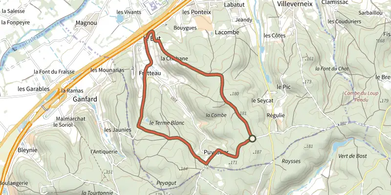 Map of the Boucle de fratteau track on the IGN map, with the start and numbered waypoints