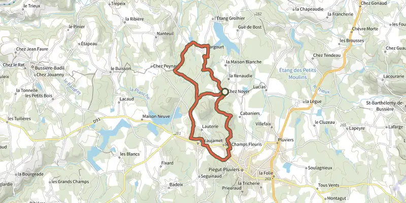 Map of the Boucle de Puyrocher track on the IGN map, with the start and numbered waypoints