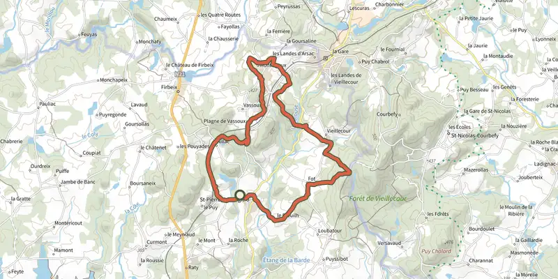 Map of the Boucle des Trois Chateaux track on the IGN map, with the start and numbered waypoints