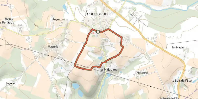 Map of the Boucle de Fougueyrolles track on the IGN map, with the start and numbered waypoints