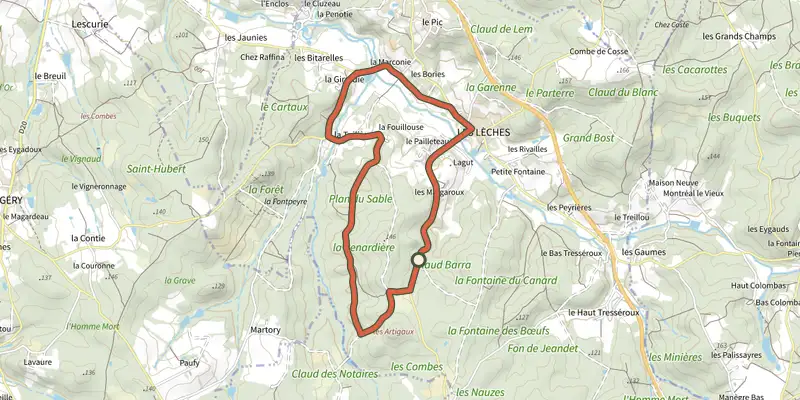 Carte du tracé de Boucle de la Renardière sur le Plan IGN, départ et points de passage numérotés