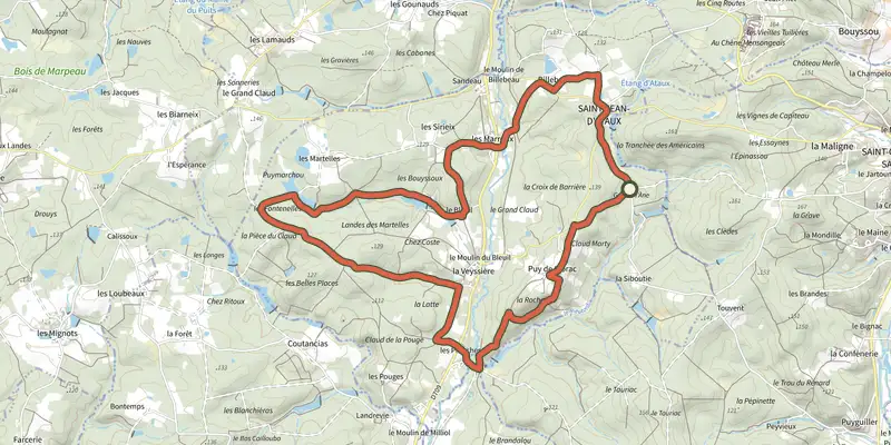 Map of the Rando d'Ataux - n°11 track on the IGN map, with the start and numbered waypoints