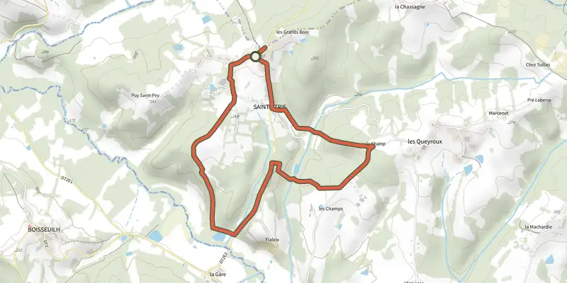 Map of the Boucle des Grands Pey track on the IGN map, with the start and numbered waypoints