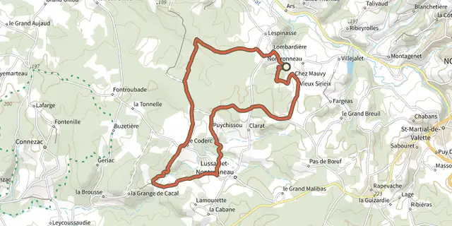 The Boucle de Lussas track on the IGN map