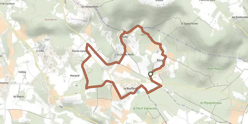 Map of the Boucle Ravary track on the IGN map, with the start and numbered waypoints