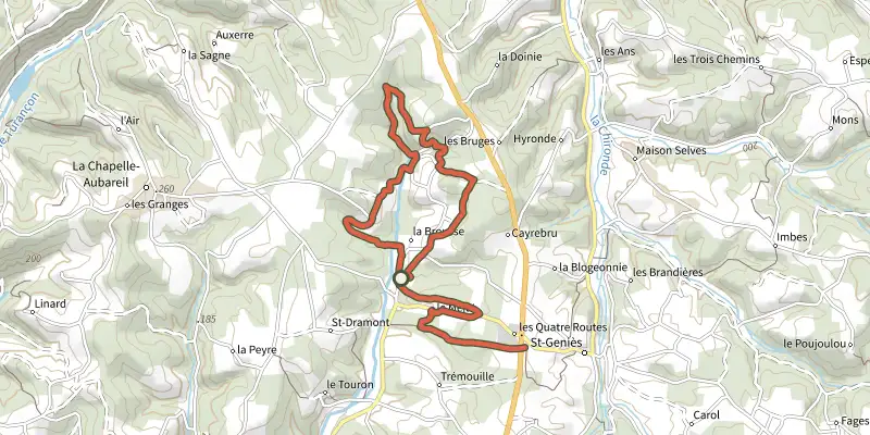 Map of the Boucle Pierres et Lauzes track on the IGN map, with the start and numbered waypoints