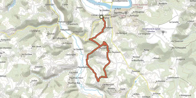 Map of the Boucle Les comboux track on the IGN map, with the start and numbered waypoints