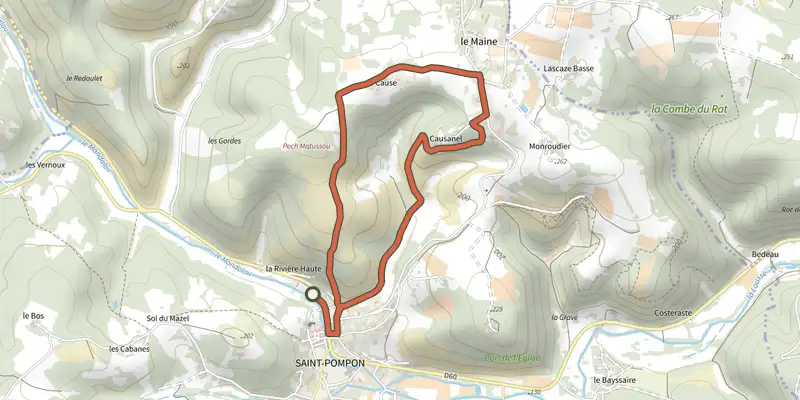 Map of the Boucle La Maine track on the IGN map, with the start and numbered waypoints
