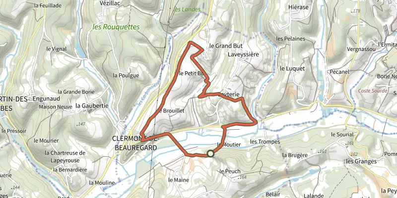 Map of the La boucle de l'Ophrys track on the IGN map, with the start and numbered waypoints
