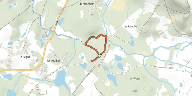 Tracé de Sentier Interprétation de la forêt des Mesnieux sur le Plan IGN