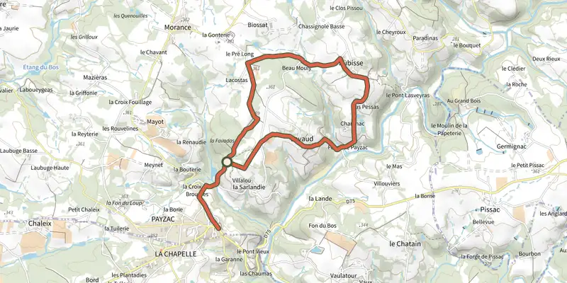 Carte du tracé de Boucle du Beau Moulin sur le Plan IGN, départ et points de passage numérotés