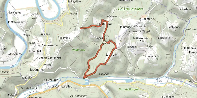 Map of the Boucle de Cabrillac track on the IGN map, with the start and numbered waypoints