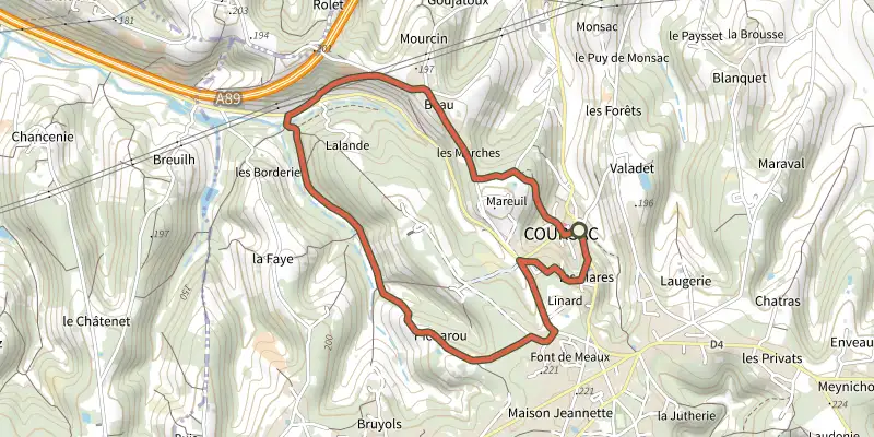 Map of the La Ronde des Lavandières track on the IGN map, with the start and numbered waypoints