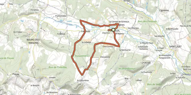 Tracé de Boucle de Chapdeuil sur le Plan IGN