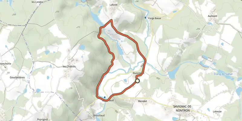 Map of the Boucle du Bandiat track on the IGN map, with the start and numbered waypoints