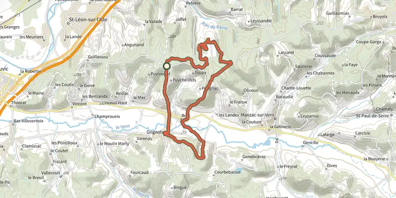 Map of the Boucle des chaulnes track on the IGN map, with the start and numbered waypoints