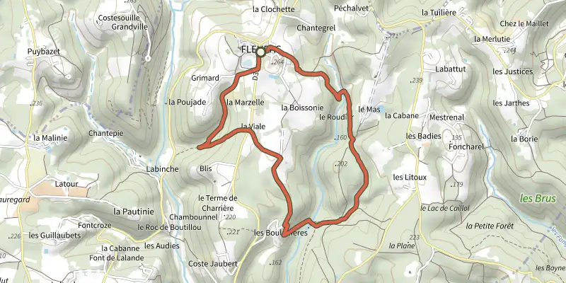 Carte du tracé de Boucle de la Boissonie sur le Plan IGN, départ et points de passage numérotés
