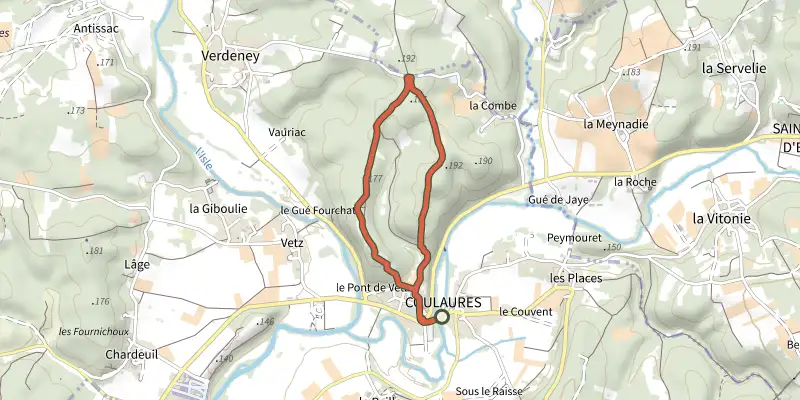 Map of the Boucle de la Forêt track on the IGN map, with the start and numbered waypoints