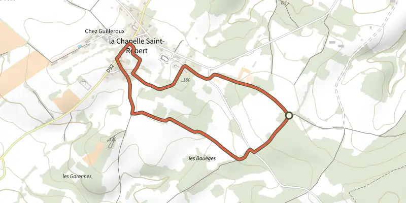 Carte du tracé de Boucle Romane sur le Plan IGN, départ et points de passage numérotés