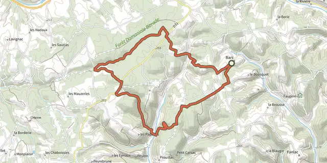 Tracé de Boucle à travers la Foret Barade sur le Plan IGN